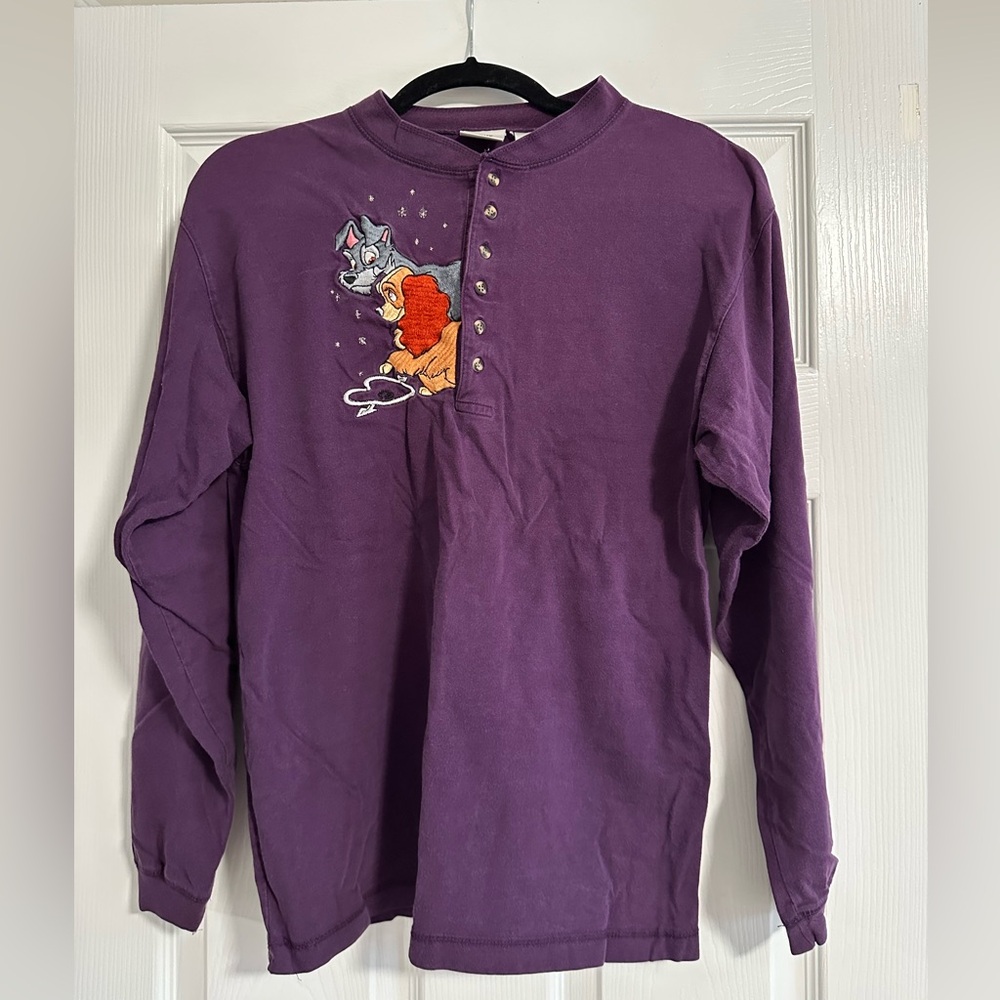 Disney Lady & The Tramp Embroidered Purple Long Sleeve Women’s Tee
